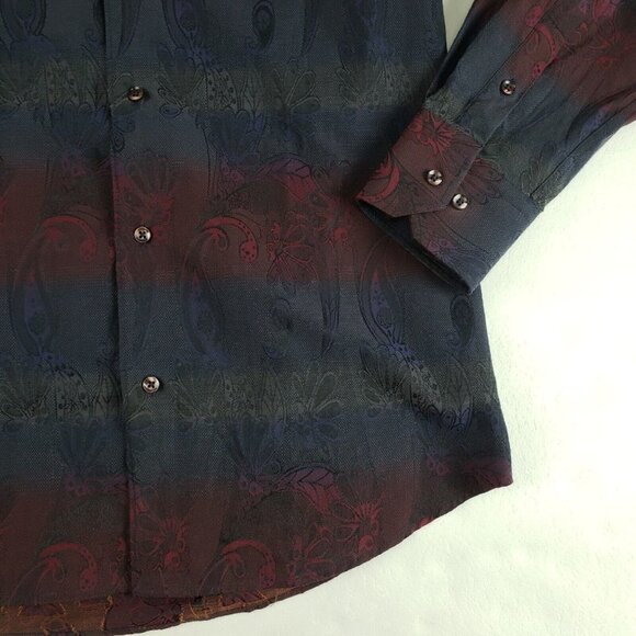 Visconti Button Up Paisley Shirt Blue Red Mens Small Collar Long Sleeve Striped - Picture 2 of 9